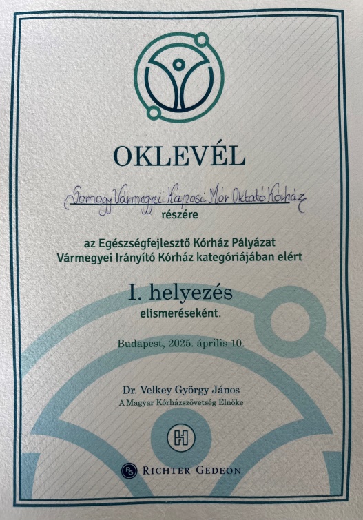 "Egészségfejlesztő Kórház Díj 2025"